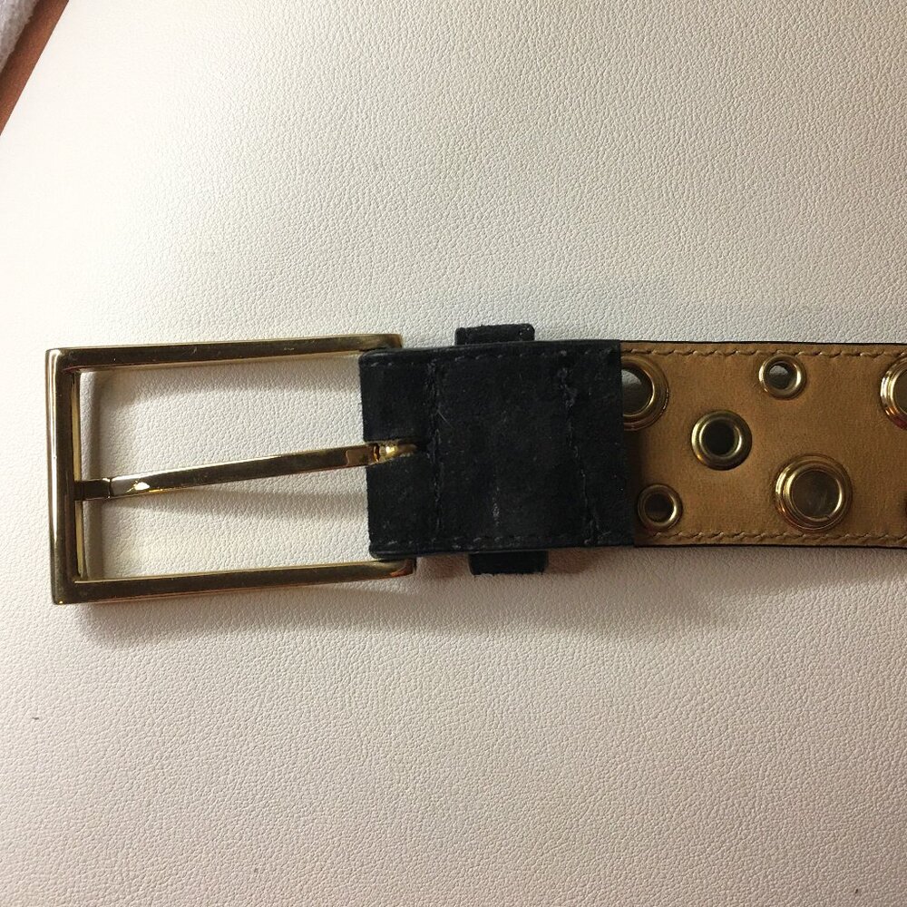 Black & Gold Grommet Suede 𝐏𝐑𝐀𝐃𝐀 Belt - Picture 10 of 10